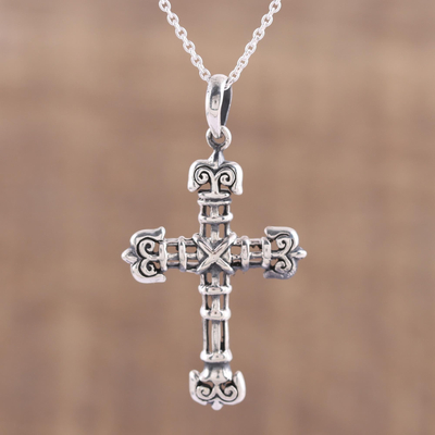 Collar con colgante de cruz en plata de primera ley - Collar con colgante de cruz de plata esterlina de la India
