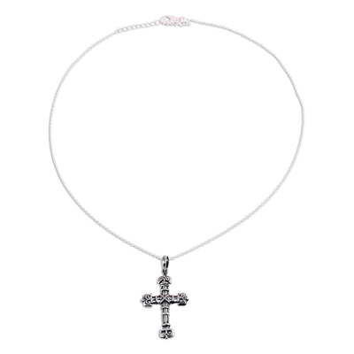 Sterling silver cross pendant necklace, 'Bound in Faith' - Sterling Silver Cross Pendant Necklace from India