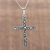 Sterling silver cross pendant necklace, Starry Heavens
