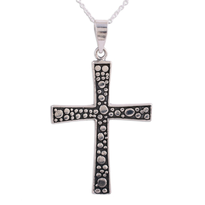 Sterling silver cross pendant necklace, 'Starry Heavens' - Unique Sterling Silver Cross Pendant Necklace