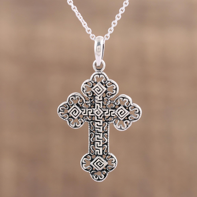 Unique Sterling Silver Key of Faith Cross Pendant Necklace