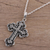 Sterling silver cross pendant necklace, 'Key to Heaven' - Greek Key Motif Sterling Silver Cross Pendant Necklace (image 2b) thumbail