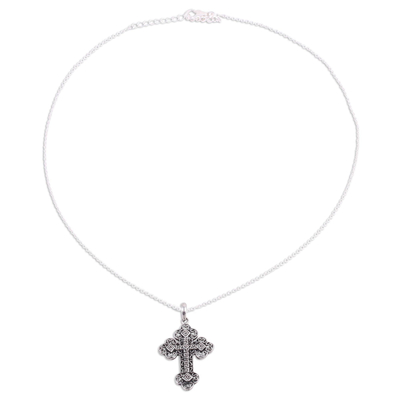 Collar con colgante de cruz de plata de primera ley - Collar con colgante de cruz de plata de ley con motivo de llave griega