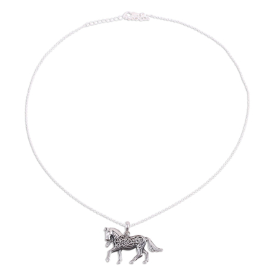 Collar colgante de plata de ley, 'Celtic Pony' - Collar de pony de plata de ley con motivo de nudo celta