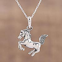 Sterling silver pendant necklace, 'Prancing Steed' - Horse Pendant Necklace in Sterling Silver from India