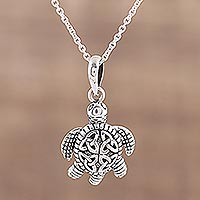 Sterling silver pendant necklace, 'Trinity Turtle'