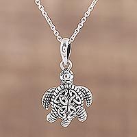 Sterling silver pendant necklace, 'Trinity Turtle' - Sterling Silver Celtic Trinity Knot Turtle Pendant Necklace