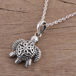 Sterling silver pendant necklace, 'Trinity Turtle' - Sterling Silver Celtic Trinity Knot Turtle Pendant Necklace