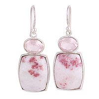 Handcrafted Rose Quartz and Dolomite Dangle Earrings,'Cherished Rose'