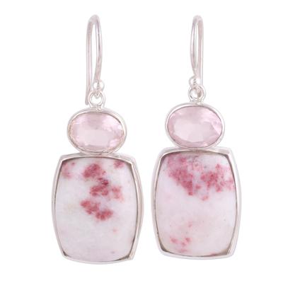 Rose quartz and dolomite dangle earrings, 'Cherished Rose' - Handcrafted Rose Quartz and Dolomite Dangle Earrings