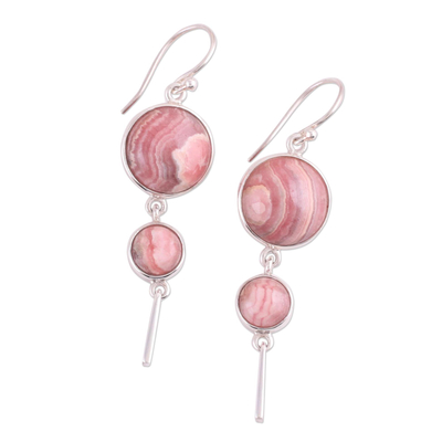 Rhodochrosite dangle earrings, 'Rock Rose' - Rhodochrosite and Sterling Silver Dangle Earrings