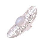 Moonstone cocktail ring, 'Jali Floral Mist' - Ornate Sterling Silver Jali and Moonstone Cocktail Ring
