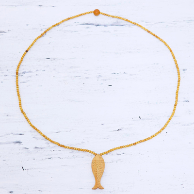 Halskette mit Holzanhänger - Unisex-Fisch-Anhänger-Halskette aus Holz geschnitzt