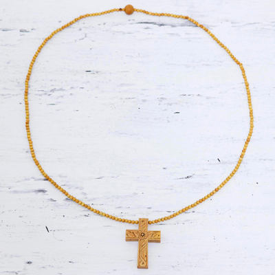 Wood cross pendant necklace, 'Natural Faith' - Wooden Cross Pendant Necklace from India