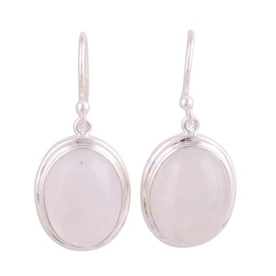 Rainbow moonstone dangle earrings, 'Elusive Shimmer' - Classic Rainbow Moonstone and Sterling Dangle Earrings