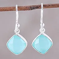 Chalcedony dangle earrings, 'Sea Glass' - Faceted Aqua Chalcedony Dangle Earrings