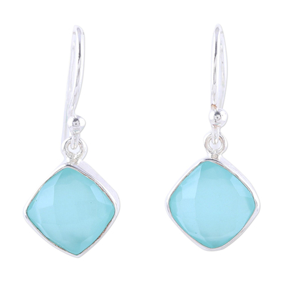 Chalcedony dangle earrings, 'Sea Glass' - Faceted Aqua Chalcedony Dangle Earrings