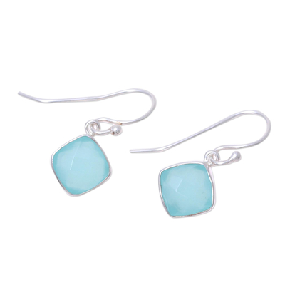 Chalcedony dangle earrings, 'Sea Glass' - Faceted Aqua Chalcedony Dangle Earrings