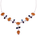 Orange onyx and labradorite Y-necklace, 'Evening Serenity' - Orange Onyx and Labradorite Sterling Silver Y-Necklace