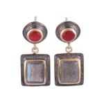 Gold accented ruby and labradorite dangle earrings, 'Graceful Gems' - Ruby and Labradorite 18k Gold Accented Dangle Earrings