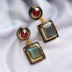 Gold accented ruby and labradorite dangle earrings, 'Graceful Gems' - Ruby and Labradorite 18k Gold Accented Dangle Earrings