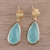 Gold plated chalcedony dangle earrings, 'Aqua Antiquity' - 18k Gold Plated Sterling Earrings with Chalcedony (image 2b) thumbail