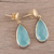 Gold plated chalcedony dangle earrings, 'Aqua Antiquity' - 18k Gold Plated Sterling Earrings with Chalcedony (image 2c) thumbail
