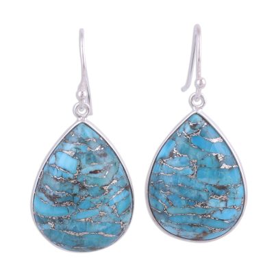 Sterling silver dangle earrings, 'Sweet Sabarmati' - Dangle Earrings with Composite Turquoise and Silver