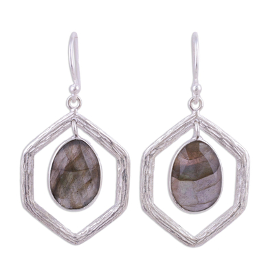 Labradorite dangle earrings, 'Frozen Fire' - 925 Sterling Silver and Labradorite Dangle Earrings