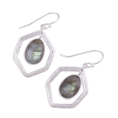 Labradorite dangle earrings, 'Frozen Fire' - 925 Sterling Silver and Labradorite Dangle Earrings