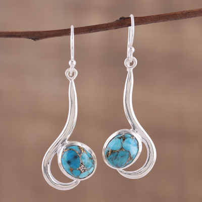 Sterling silver dangle earrings, 'Cool Sabarmati' - Sterling Silver Dangle Earrings with Composite Turquoise