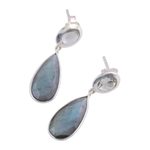 Labradorite and prasiolite dangle earrings, 'Lucid Shadows' - Labradorite and Prasiolite Post Dangle Earrings