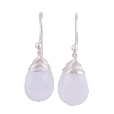 Rainbow moonstone dangle earrings, 'Moonlight Endeavor' - Faceted Rainbow Moonstone and Silver Dangle Earrings