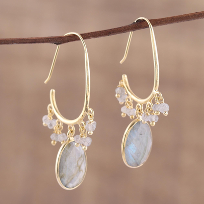 Gold plated labradorite dangle earrings, Regal Beauty