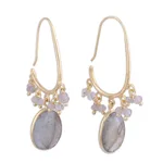Gold plated labradorite dangle earrings, 'Regal Beauty' - Gold Plated 13 Carat Labradorite Dangle Earrings
