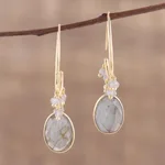 Gold plated labradorite dangle earrings, 'Regal Beauty' - Gold Plated 13 Carat Labradorite Dangle Earrings