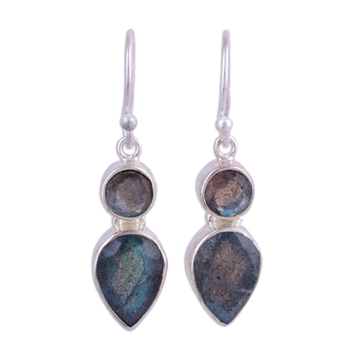 Faceted Labradorite Gemstone and Silver Dangle Earrings