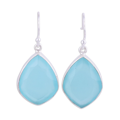 Chalcedony dangle earrings, 'Sky Muse' - Blue Chalcedony Earrings in Sterling Silver Bezels