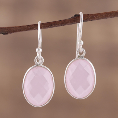 Rose quartz dangle earrings, 'Bashful Rose' - Faceted Rose Quartz Earrings Totaling 12 Carats
