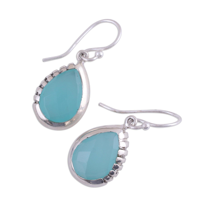 Chalcedony dangle earrings, 'Channeling Blue' - Modern Aqua Chalcedony and Sterling Silver Earrings