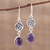 Amethyst dangle earrings, 'Healing Om' - Om Symbol Earrings with Amethyst Cabochons (image 2) thumbail