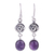Amethyst dangle earrings, 'Healing Om' - Om Symbol Earrings with Amethyst Cabochons thumbail