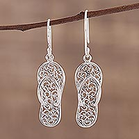 Sterling silver dangle earrings, 'Flip-Flop Time' - Sterling Silver Flip Flop Sandal Earrings from India