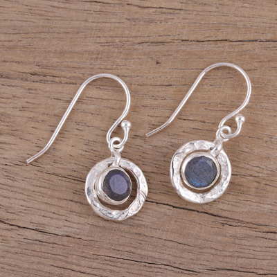 Labradorite dangle earrings, 'Dusky Charm' - Sterling Silver and Labradorite Round Dangle Earrings