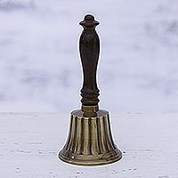 Brass and wood bell, 'Peaceful Sound' - Artisan Crafted Striped Brass and Wood Bell from India