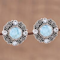 Featured review for Larimar and blue topaz button earrings, Transcendent Sky