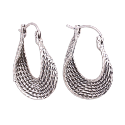 Sterling silver hoop earrings, 'Turn Around' - Unique Sterling Silver Hoop Earrings with Twist Design