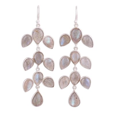 Labradorite dangle earrings, 'Leaf Cascade' - Dangle Earrings with Labradorite and Silver