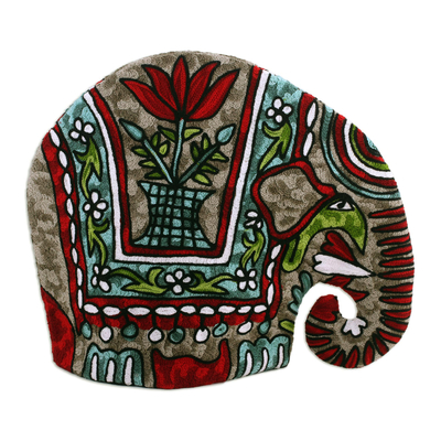 Chain stitched wool tea cozy, 'Marching Elephant in Red' - Indian Chain Stitched 100% Wool and Cotton Elephant Tea Cozy