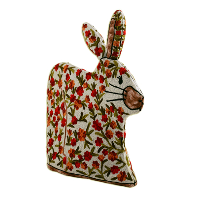 Chain stitched wool tea cozy, 'Hopping Rabbit' - Indian Chain Stitched 100% Wool and Cotton Rabbit Tea Cozy
